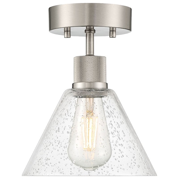 Port Nine Martini, Martini LED SemiFlush, Brushed Steel Finish, Seeded Glass